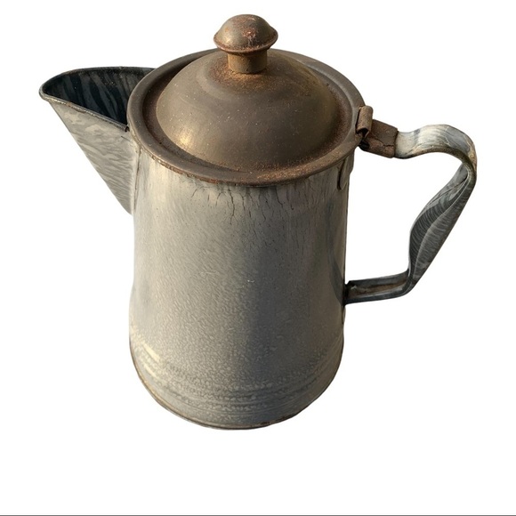 Antique Farmhouse Gray Granite Coffee Pot - Picture 3 of 10